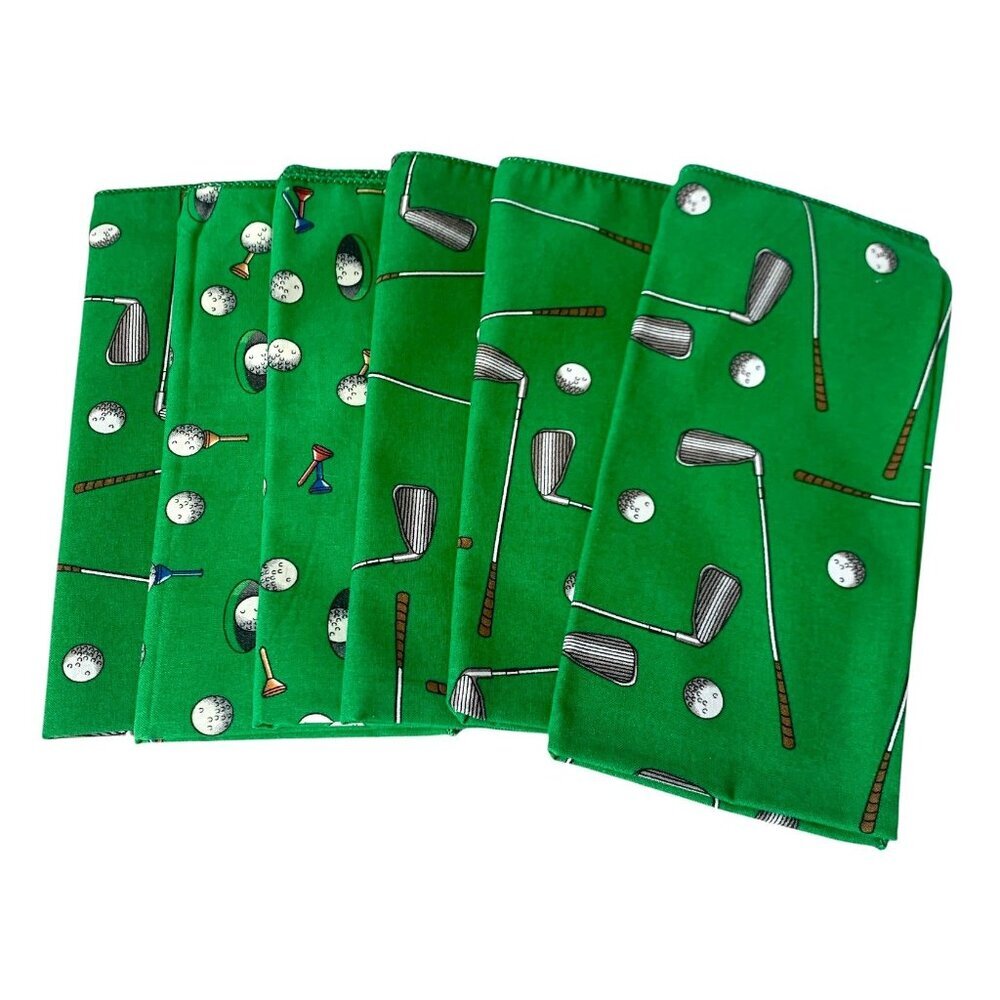 6 Napkins Golf Themed Putter Golf Balls Green Cotton Golfing